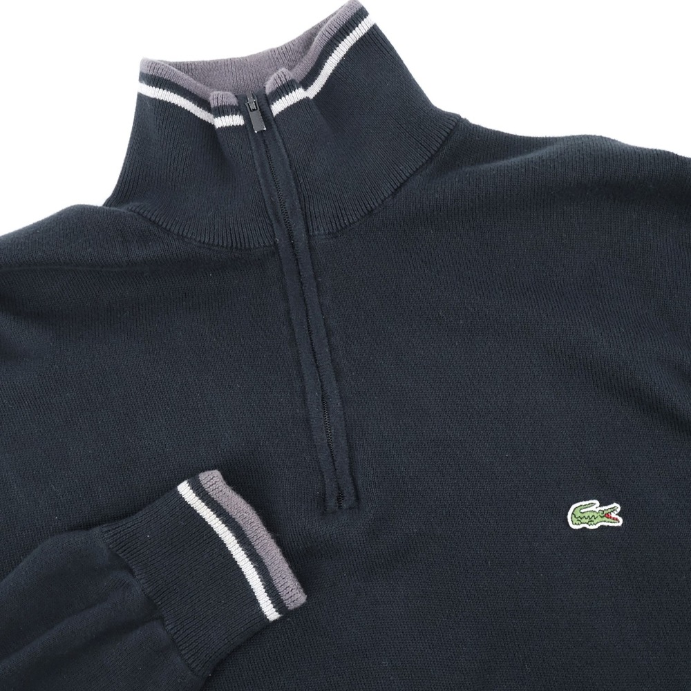 Lacoste 1/4 Zip Black Mock Neck Sweater Pullover‎ Long Sleeve Mens 7 Fits XL